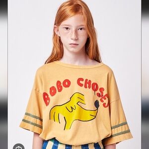 Bobo Choses Organic Cotton Sniffy Dog Mustard Graphic T Shirt Size 8-9